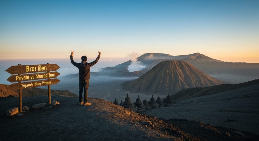 bromo ijen private vs shared tour — Photorealistic editorial travel photograph relevant to: The honest, expert-led speci